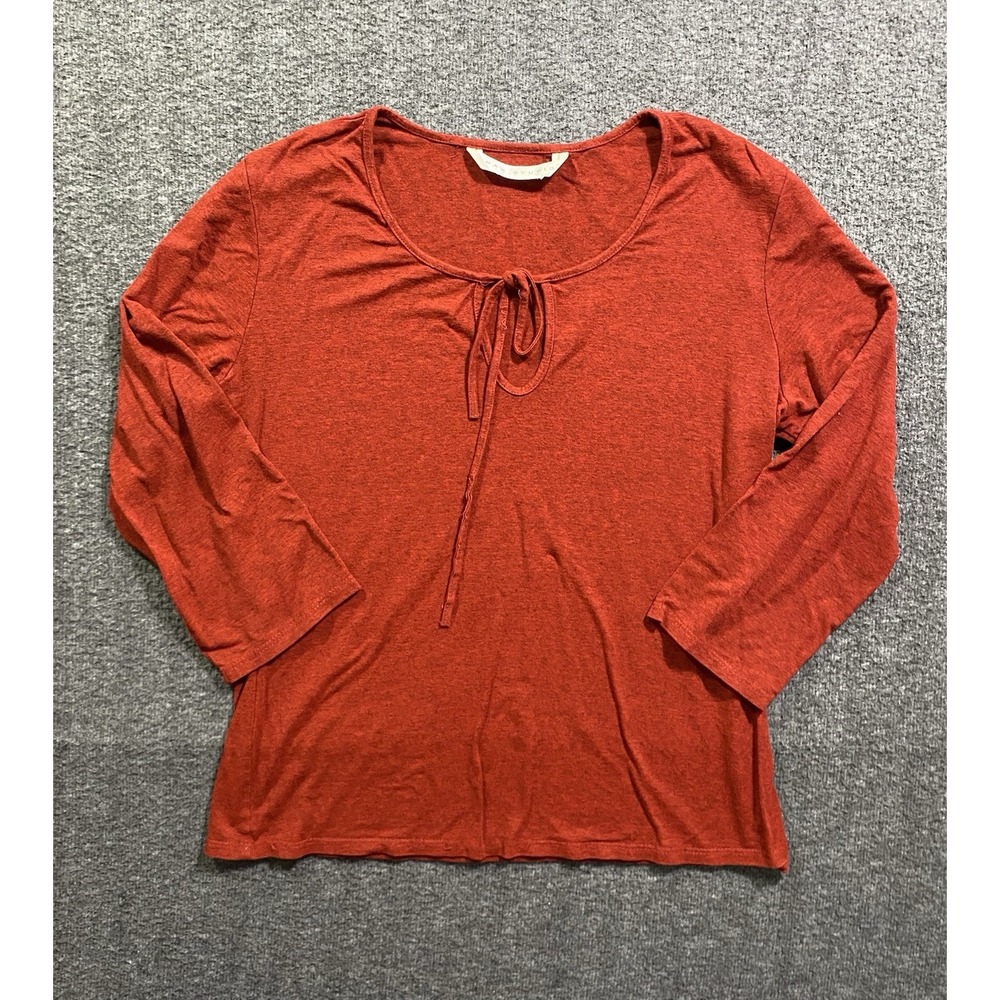 Max Studio Womens Red Boho Peasant Blouse Tie Neck 3/4 Sleeve XL